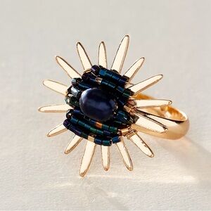 Free People Bohemian Celestial Witchy Ariana Ost Solar Sun Ring NWT Pearl Brass